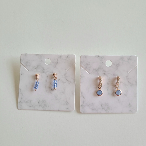 Rose Gold Blue Beaded Earrings Set - Picture 2 of 7